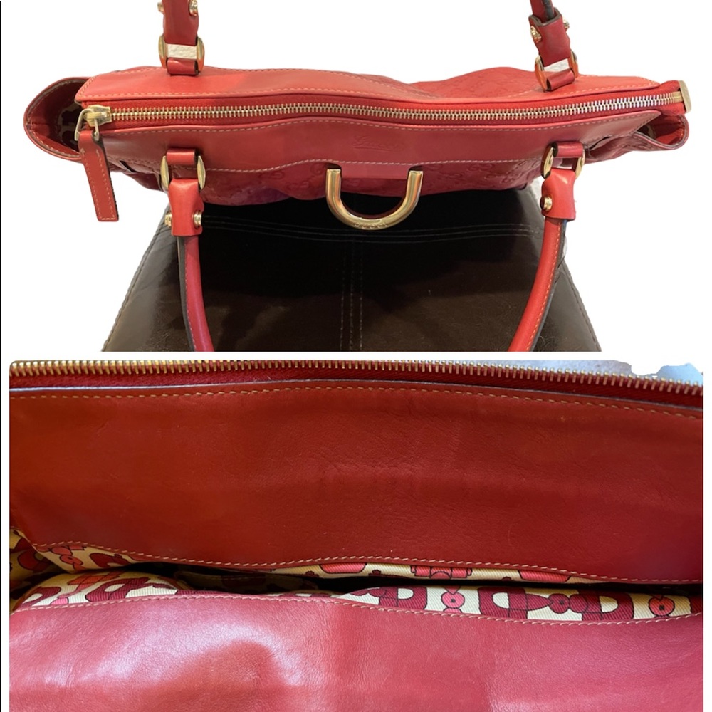 Authentic Gucci GG D Ring Abbey Calf Leather Bag in Red - Picture 5 of 11